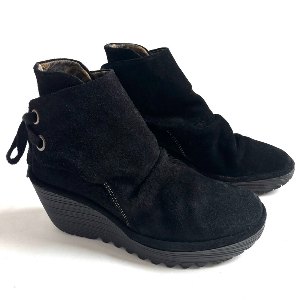 Fly London Yama Suede Wedge Ankle Boots Black Size EU 39 US 8-8.5 - Picture 2 of 16